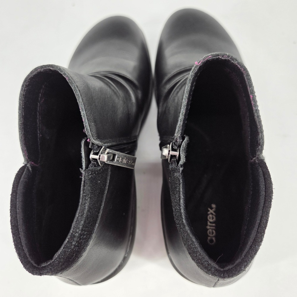 Aetrex Luna Black Leather Ruched Ankle Boots Womens 6-6.5 Side Zip DM700WM - Picture 4 of 7
